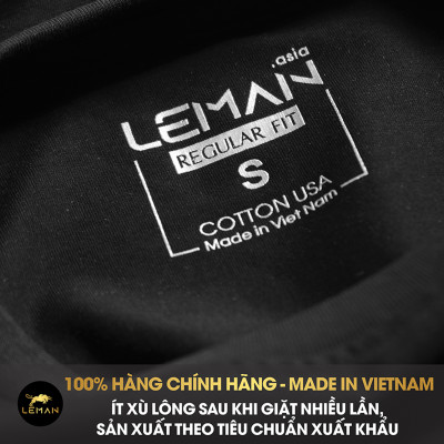 Áo thun nam T-Shirt Leman Cotton Compact màu đen Regular Form
