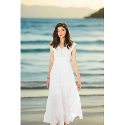Đầm Maxi Trắng Cotton Dài Đi Biển Du Lịch Resorts Tiên DRE066 Thời trang Hity