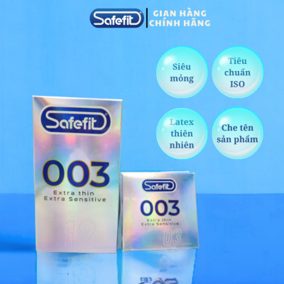 Bao cao su Safefit 003 hộp 12 chiếc, hộp 3 chiếc siêu mỏng 