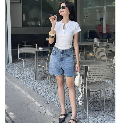 Quần short jean nữ ngắn lưng cao regular fit Aaa Jeans