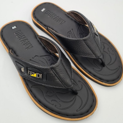 Dép kẹp nam da bò DONAVY cao cấp kiểu đính khuy thời trang 