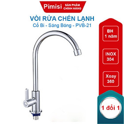Vòi Rửa Chén Lạnh 1 Đường Nước INOX 304 Pimisi Cao Cấp Mạ Xi Cr/Ni Sáng Bóng Cổ Xoay Bi Cấp Nước Cho Chậu Rửa Bát 1-2-3 Hố Trong Nhà Bếp Gắn Chậu Âm - Dương Bàn Đá Quay 360 Tăng Áp Kiểu Đơn Cổ Ngỗng Cần Cứng - Thân - Để To | Hàng chính hãng