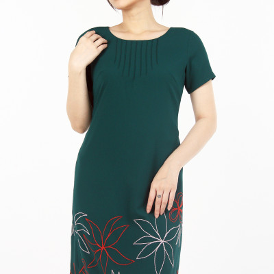 Đầm công sở trung niên TIFALU LD707 dáng suông thêu hoa cao cấp