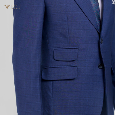[CLASSY 2]  SUIT NGUYÊN BỘ MÀU XANH NAVY KẺ ĐẬM,  2 KHUY 3 TÚI, CHẤT LIỆU WOOL NOBILITY