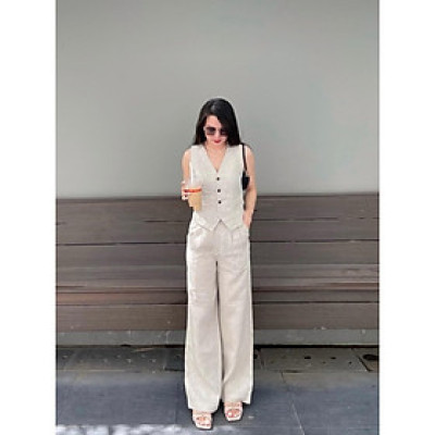 Bộ ghile nữ chất linen mềm mịn kèm quần dài ống suông, vô cùng sang chảnh, quý phái Bv10