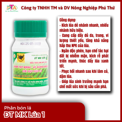 Phân bón lá NPK Sinh Học Đầu Trâu MK-Lúa 1 (10-3-2) - chai 100ml