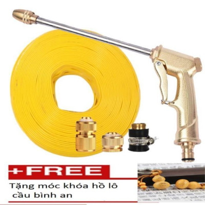  Bộ dây vòi xịt nước rửa xe, tưới cây . tăng áp 3 lần, loại 7m, 10m 206701-3 đầu đồng,cút đồng+tặng móc khoá