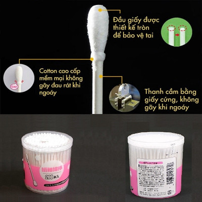 Hộp 200 tăm bông ngoáy tai kháng khuẩn Ima Krasimo - Hàng Nội Địa Nhật Bản