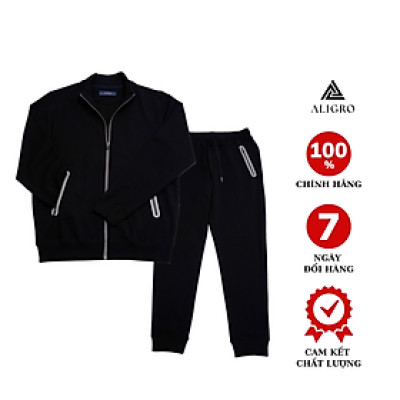 Bộ nỉ kéo khóa nam Aligro màu đen BN10