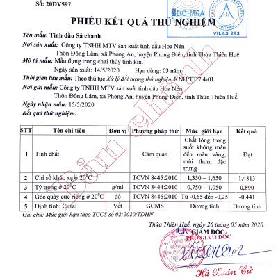 Tinh dầu Sả Chanh nguyên chất Hoa Nén 3ml - Đuổi muỗi, khử mùi, giải cảm