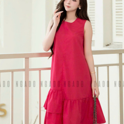 Đầm babydoll hồng sen NGADO , đầm xuống phố , đầm sang trọng