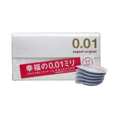 Bao Cao Su Cao Cấp Nhất Hiện Nay Sagami Original 0.01 (Hộp 5 chiếc) - Nhập Khẩu Nhật Bản - Siêu Mỏng Chỉ 0.01mm - Tặng Gel Gói Jex Nhật - Che Tên Sản Phẩm