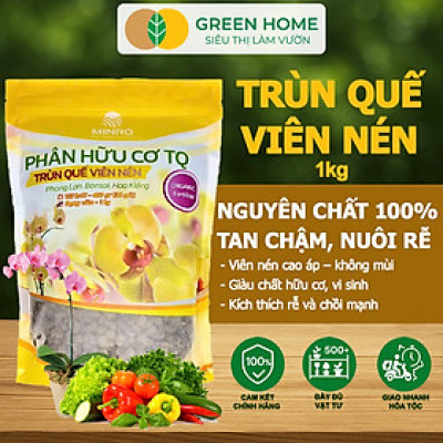 Phân Trùn Quế Viên Nén Greenhome, Lavamix, Bao 1kg, Dinh Dưỡng Hữu Cơ, Không Mùi, Tốt Cho Lan, Bonsai, Rau, Cây Ăn Trái