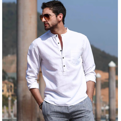 Áo sơ mi nam cổ tàu thiết kế  tày dài thích hợp mặc mùa nhè, mùa thu với chất liệu mềm mịn mướt