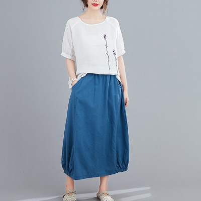 Áo kiểu nữ cổ tròn ngắn tay form rộng, chất đũi mềm mát, dễ chịu khi mặc Haint Boutique Ale40