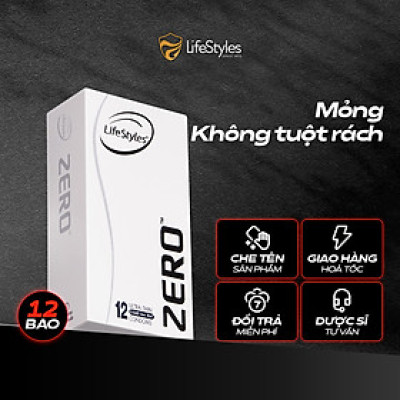 Bao Cao Su LifeStyles ZERO Cao Cấp Siêu Mỏng Tuyệt Đối, Dẻo Dai  - Hộp 12 bao