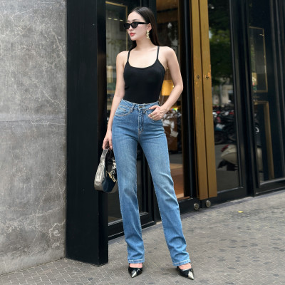 Quần Jean Ống Đứng Lưng Cao Dáng Slim Classic Blue Aaa Jeans