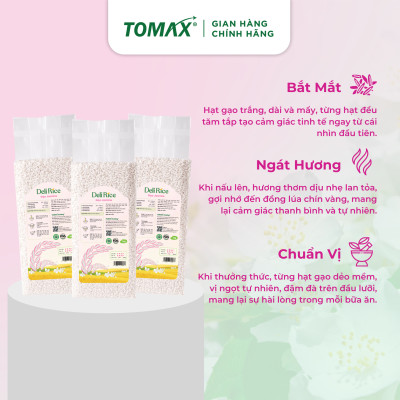 Combo 2 túi Gạo Jasmine thơm dẻo mềm 1kg TOMAX