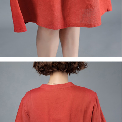 Đầm linen suông nữ cổ V đính cúc, kèm dây thắt eo phong cách công sơ Haint Boutique Da164