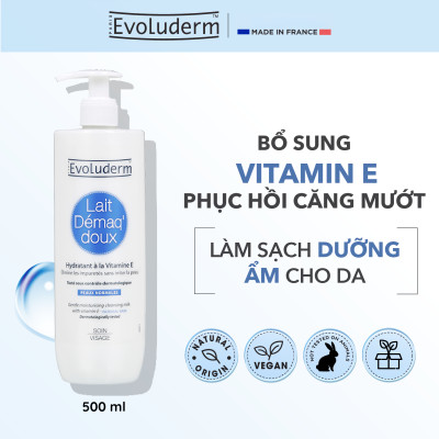 Sữa tẩy trang rửa mặt Evoluderm bổ sung Vitamin E giúp dưỡng ẩm và làm tươi trẻ làn da 500ml