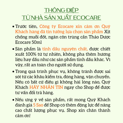 Xịt Thảo Mộc Ecocare chữa muỗi đốt, ngăn côn trùng cắn 50ml