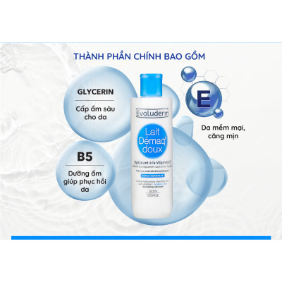 Sữa tẩy trang rửa mặt Evoluderm bổ sung Vitamin E giúp dưỡng ẩm và làm tươi trẻ làn da 500ml