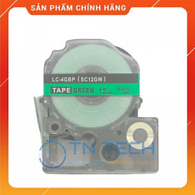 NHÃN IN TEPRA-EPSON LC-4GBP (SC12GW) – CHỮ ĐEN NỀN LÁ 12MM X 8M [Hàng nhập khẩu]