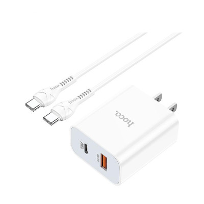 Bộ sạc PD20W Hoco C97 chân dẹt cổng USB và Type- C kèm dây sạc Type-C to Type-C dài 1M cho Android - Hàng chính hãng