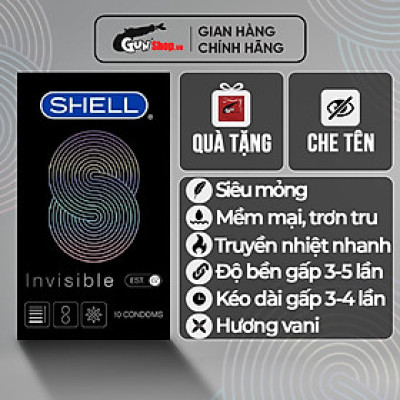 [Hộp 10 cái] Bao cao su Shell Invisible - Siêu mỏng, chống tuột, kéo dài thời gian