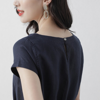 Đầm đũi nữ dáng suông cổ tròn ngắn tay, eo có dây thắt thiết kế đơn giản trẻ trung Haint Boutique