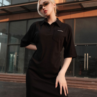 Đầm polo thun đen