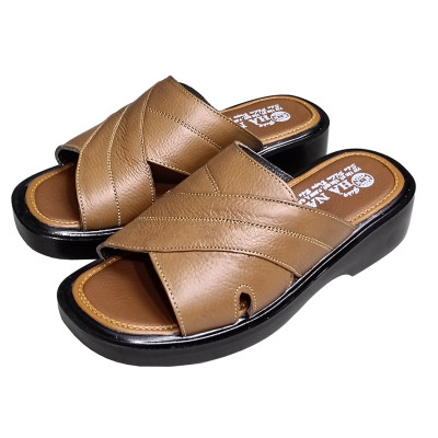 Dép Nam Quai Ngang Da Bò Thật HÀ NAM Đế Cao Dành Cho Người Thấp DN2041