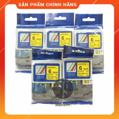 [Combo 3 hộp] Nhãn In đa lớp Tz2-611 - Đen nền vàng 6mm x 8m - Hàng nhập khẩu