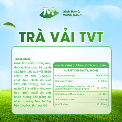 [Thùng 24 chai 450ml] Trà Vải TVT- thanh mát, tự nhiên từ nước cốt vải thiều, trà xanh nguyên chất