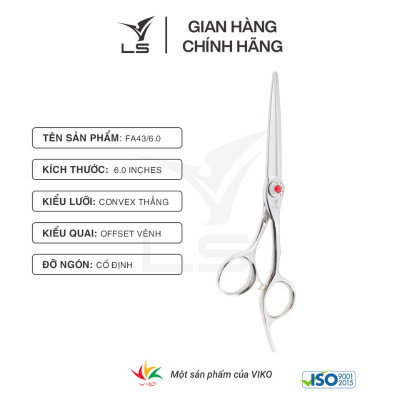 Kéo cắt tóc LS lưỡi thẳng quai offset vênh đỡ ngón cố định FA43/6.0