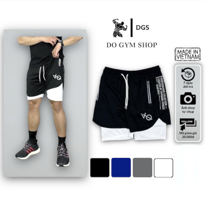 Quần 2 lớp nam tập gym DO GYM SHOP thun lỗ kim thoáng mát khi chơi thể thao QV2L11