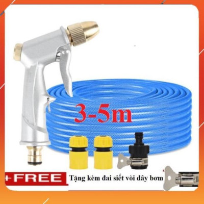 ️Evoucher Bộ dây vòi xịt nước rửa xe, tưới cây , tăng áp 3 lần, loại 3m, 5m 206701 đầu đồng,cút,nối nhựa đen+  đai