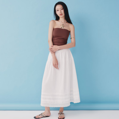 DOTTIE - Chân váy midi diễu ly - Trắng - S0281