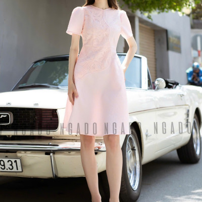 Đầm taffeta gấm hồng NGADO