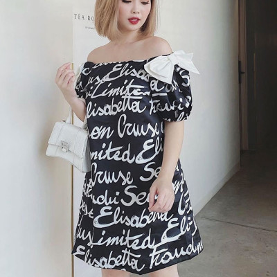 Đầm 2 nơ vai in chữ MS 2450