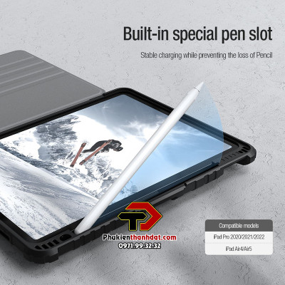 Bao da xoay 360 độ cho iPad Pro 11 2022 M2 chính hãng Nillkin Bumper SnapSafe có ngăn đựng bút - Hàng chính hãng