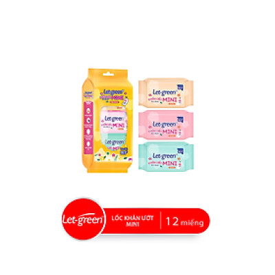 Combo Lốc Khăn Ướt Mini LET-GREEN 12 Miếng/Gói, 6 Gói/Lốc