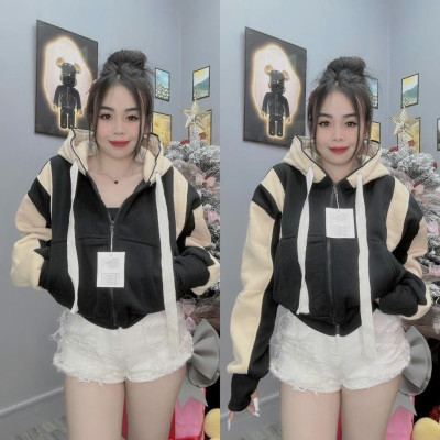 Áo khoác nữ nỉ dệt xuất khẩu cổ cao 4 túi phong cách phong cách-A2091