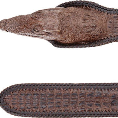 Thắt lưng nam da cá sấu Huy Hoàng nguyên con lớn đầu cá sấu màu nâu đất HT4255