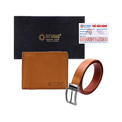 HJ2101-HJ4128 - Bộ Bóp nam & Dây nịt nam Huy Hoàng da bò màu da