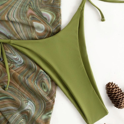 Bộ đồ bơi mới Sexy Velvet Vải co giãn đầy đủ ba mảnh