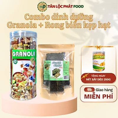 (Tặng Mít Sấy Dẻo Hũ 250g) Combo Hạt Dinh Dưỡng Granola Hũ 500g + Rong Biển Kẹp Hạt Túi 200g