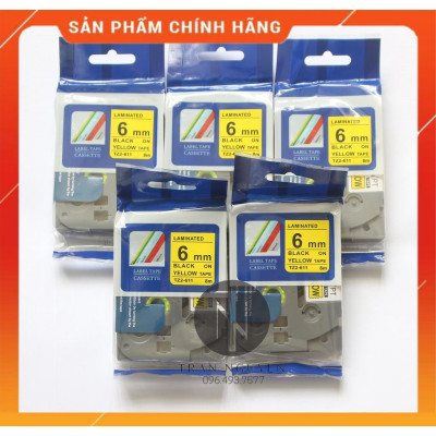 Nhãn In đa lớp Tz2 -611- Đen nền vàng 6mm x 8m - Hàng nhập khẩu