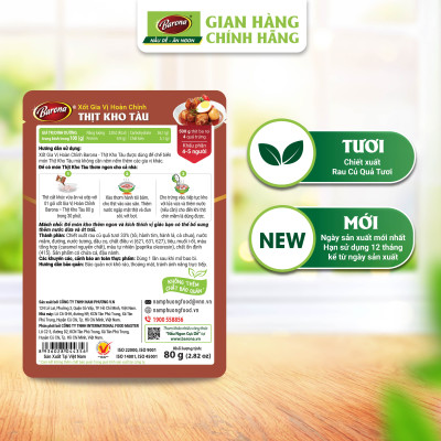 Combo 1 hộp (20 gói) Gia Vị Thịt Kho Tàu Barona 80g ướp ngon chuẩn vị không cần nêm nếm
