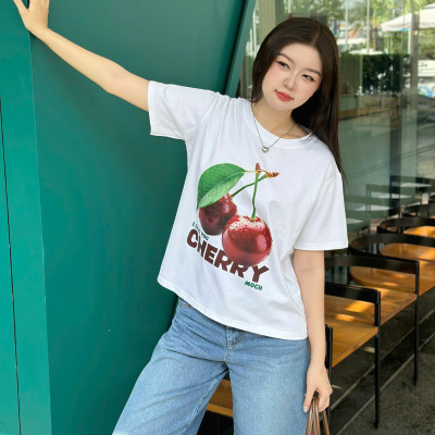 Áo thun nữ chất vải cotton thấm hút tốt in hình quả Cherry Miều Est.2013